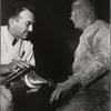 Lon Chaney, Jr. and Jack Pierce in a scene from The Ghost of Frankenstein.