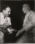 Lon Chaney, Jr. and Jack Pierce in a scene from The Ghost of Frankenstein.