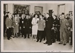 In the House of German Art in Munich the "Great German Art Exhibition 1942" was opened by Reich Minister Dr. Goebbels.  Dr. Goebbels during the first tour of the exhibition; to his left, Frau Prof. Troost; far left, Prime Minister Siebert.