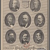 President Hayes and his cabinet. [Center and then clockwise from upper right:] Rutherford B. Hayes. R.W. Thompson. Navy. Charles E. Devens. Attorney General. William M. Evarts. Sec. of State. John Sherman. Treasury. Carl Schurz. Interior. David M. Key. Postmaster General. George W. McCrary. War