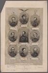 The generals of the west. [Center, and then clockwise from center, top:] Gen. Rosencrans. Gen. Grant. Gen. McClernand. Gen. Curtis. Gen. Thomas. Gen. W.T. Sherman. Gen. Prentiss. Gen. Lew Wallace. Gen. McCook