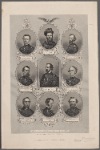 The generals of the west. [Center, and then clockwise from center, top:] Gen. Rosencrans. Gen. Grant. Gen. McClernand. Gen. Curtis. Gen. Thomas. Gen. W.T. Sherman. Gen. Prentiss. Gen. Lew Wallace. Gen. McCook