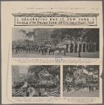 Decoration day in New York. Unveiling the Sherman Statue and exercises at Grant's Tomb. Scene at the unveiling of the new bronze memorial, to Gen. William T. Sherman, May 30. The statue, which shows the war general on horseback, with a winged figure of Victory by his side, is by Augustus St. Gaudens, and stands at the Fifth Avenue entrance to Central Park, facing the plaza. The above picture shows stands erected for guests and participants in the unveiling ceremonies ; The statue and stand, with speakers and guests. Gov. Odell, Mayor Low, Secretary Root, Archbishop Farley, Bishop Potter and many noted people were present. Secretary Root delivered the oration of the day ; Before the unveiling took place, showing guard and the statue draped in American flags. The unveiling was done by William T. Sherman Thackera, a grandson of the general.
