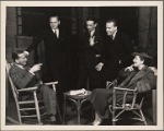 Noël Coward (author), John C. Wilson (producer), Osgood Perkins, Alfred Lunt, and Lynn Fontanne backstage prior to the opening of the original Broadway production of Noël Coward's "Point Valaine."