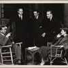 Noël Coward (author), John C. Wilson (producer), Osgood Perkins, Alfred Lunt, and Lynn Fontanne backstage prior to the opening of the original Broadway production of Noël Coward's "Point Valaine."