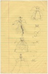 Sketches of costumes from the stage production of Much Ado About Nothing.
