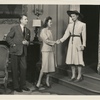 Elliott Nugent, Audrey Christie, and Katharine Hepburn with chair in the stage production Without Love