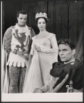Robert Goulet, Janet Pavek and William Squire in the stage production Camelot