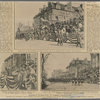 Memorial honor paid to General Franz Sigel, impressive civic and miliitary display attending the unveiling of the equestrian statue of the dashing union leader in Riverside Drive, New York City. [Clockwise from top]: Great crowd on the reviewing-stand erected at the base of the monument, which is seen in the background ; Governor Hughes delivering his address in praise of Sigel and the German element in American citizenship ; Sailors of the United States Navy passing along Riverside Drive in review before the governor, members of the Sigel family, and city officials. Photographs by H.D. Blauvelt.