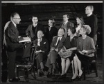 Clockwise from left: Director Joseph Anthony, Douglas Watson, Diane Kagan, unidentified actor, Tisha Sterling (who was replaced before opening night), James Olson, Margaret Leighton, playwright Enid Bagnold, John Williams, and Alan Webb in rehearsal for the stage production The Chinese Prime Minister