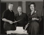 Director Jerome Chodorov, writer Pearl S. Buck, and Maureen O'Hara during rehearsal for the stage production Christine