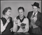 Studio portrait of Martha Scott, Ralph Meeker, and John McGiver in the stage production Cloud 7