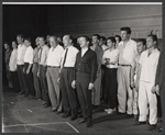 William Duell, Richard X. Slattery, James Karen, Roland Winters, Alan Bunce, Bill Travers and ensemble in the stage production A Cook for Mr. General