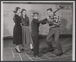 Teresa Wright, Judith Robinson, Charles Saari and Pat Hingle in rehearsal for the stage production The Dark at the Top of the Stairs