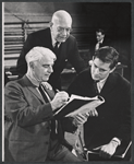 Emlyn Williams, director Herman Shumlin, and Jeremy Brett in rehearsal for the stage production The Deputy