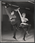 Director-choreographer Michael Kidd and Dolores Gray in rehearsal for the stage production Destry Rides Again