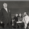 Albert Dekker [standing at left], Lois Smith [sitting at center], Sam Wanamaker [sitting at right] and unidentified [sitting at left] in rehearsal for the stage production Ding Dong Bell