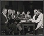 Albert Dekker, Shepperd Strudwick, Lois Smith [center], Sam Wanamaker [right] and unidentified in rehearsal for the stage production Ding Dong Bell