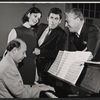 Milton Schafer, Lesley Ann Warren, Elliott Gould and unidentified in rehearsal for the stage production Drat the Cat!