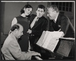 Milton Schafer, Lesley Ann Warren, Elliott Gould and unidentified in rehearsal for the stage production Drat the Cat!