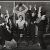 Alec Guiness [top center] and ensemble in rehearsal for the stage production Dylan