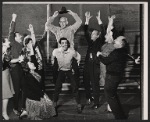 Alec Guiness [top center] and ensemble in rehearsal for the stage production Dylan