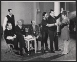 George Abbott [left], Tom Bosley, Barbara Minkus [right] and unidentified others in rehearsal for the stage production The Education of Hyman Kaplan