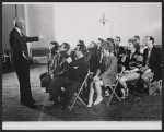 George Abbott [left], Tom Bosley, Barbara Minkus [center] and unidentified others in rehearsal for the stage production The Education of Hyman Kaplan