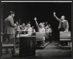 Gary Krawford (far left), Tom Bosley (far right), and company in the stage production The Education of Hyman Kaplan