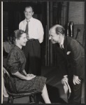 Phyllis Love, Karl Malden, and director Hume Cronyn in rehearsal for the stage production The Egghead