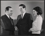 Leo Genn, Alan Alda and unidentified in the stage production Fair Game for Lovers