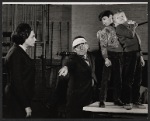 Fritzi Burr [left], Michael Gordon [second from left], Michael Kearney [right] and unidentified [second from right] in rehearsal for the stage production The Family Way