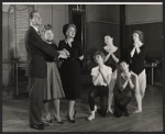 Elliott Reid [right], Hermione Gingold [center], Isabelle Farrell, Nora Kovach [right] and unidentified others in rehearsal for the stage production From A to Z