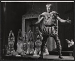 Myrna White, Ron Holgate, Jack Gilford [feet only] and unidentified others in the 1962 stage production A Funny Thing Happened on the Way to the Forum