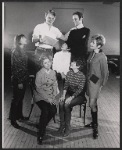 Clockwise from bottom left: Bernadette Peters, Jill O'Hara, Jerry Dodge, Joel Grey, unidentified actress, Betty Ann Grove, and Lauree Berger in rehearsal for the stage production George M!