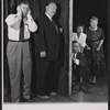 Unidentified actor, Robert Emhardt, King Donovan, Imogene Coca, and Peggy Wood in rehearsal for the stage production The Girls in 509