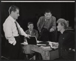 Director Jack Garfein, producer Cheryl Crawford, playwright N. Richard Nash, and Shelley Winters in rehearsal for the stage production Girls of Summer