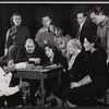 Clockwise from lower left corner: director Burgess Meredith, unidentified woman, unidentified man, Lois Nettleton, Mike Kellin, Larry Hagman, Pauline Flanagan, Maureen Delany, Fay Compton, and John McGiver in rehearsal for the stage production God and Kate Murphy