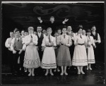 Tommy Steele (with arms outstretched) and ensemble in the stage production Half a Sixpence