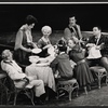 Clockwise from left: David Wayne, Jeanne Arnold, June Squibb, Robert Goulet, Charles Durning, and unidentified actresses in the stage production The Happy Time