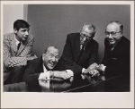 Joe Layton, Noël Coward, book writer Harry Kurnitz, and producer Herman Levin in rehearsal for the stage production The Girl Who Came to Supper