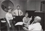 José Ferrer, Florence Henderson, rehearsal pianist Martha Johnson, and Noël Coward in rehearsal for the stage production The Girl Who Came to Supper