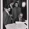 Stephen Sondheim, Sergio Franchi and Richard Rodgers in rehearsal for the stage production Do I Hear a Waltz?