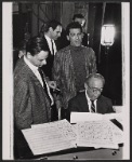 Stephen Sondheim, Sergio Franchi and Richard Rodgers in rehearsal for the stage production Do I Hear a Waltz?