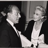 Moss Hart and Celeste Holm in a candid photograph for the opening night of the original Broadway production of Noël Coward's "Sail Away"