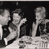 Myrna Loy and Margaret Leighton in a candid photograph on opening night of the original Broadway production of Noël Coward's "Sail Away"