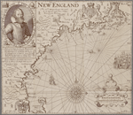 [Early map of the Massachusetts Bay region. Inset:] The portraictuer of Captayne Iohn Smith, admirall of New England.