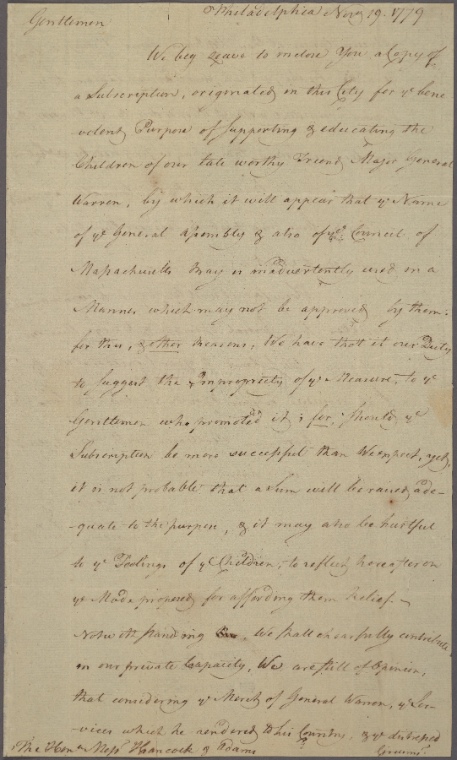 Letter to John Hancock and Samuel Adams, Boston - NYPL Digital Collections