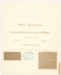 150TH ANNIVERSARY BANQUET [held by] TOWN OF WALTHAM [at] "MUSIC HALL-WALTHAM,[NY]" (HALL)