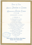WEDDING DINNER[?] [held by] M. THEODORE DE LERBER; MLLE. HELENE LANDIS [at] SCHWEIZERHOF A LUCERNE {SWITZERLAND?] (FOR;)